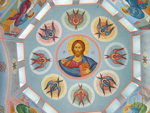 Роспись купола часовни во имя прп. Сергия Радонежского.