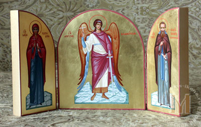 Складень со св. Ангелом-Хранителем и особо почитаемыми в семье Святыми Покровителями. 