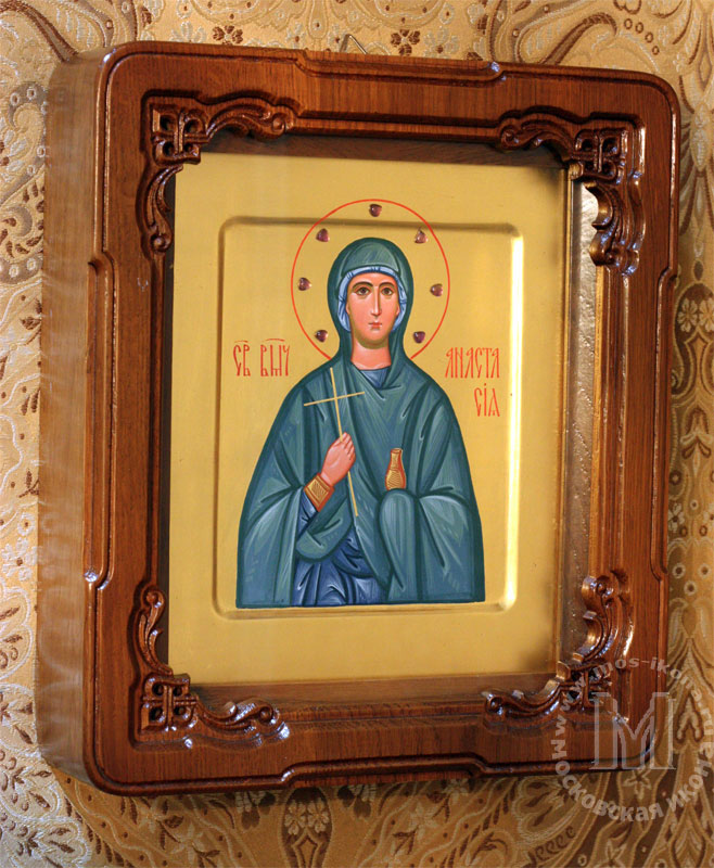 Св. Анастасия Резной киот, массив дуба 17/21 см Св. Анастасия Резной киот, массив дуба 17/21 см