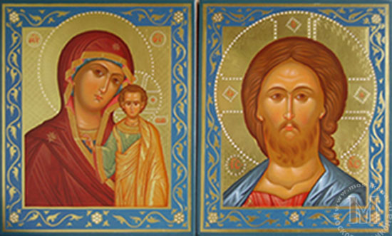 Венчальные иконы Казанская икона Божией Матери и Спаситель.