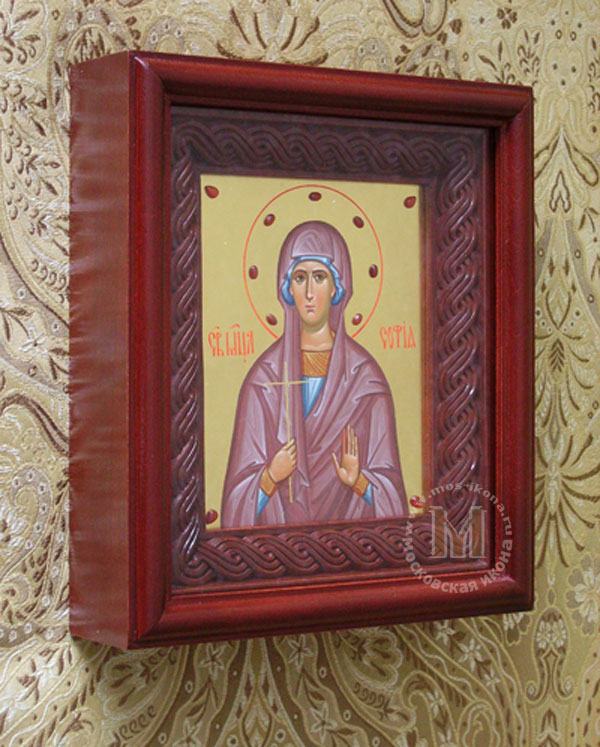 Св. София Икона 14-16 см на золоте с камнями (сердолик) 
