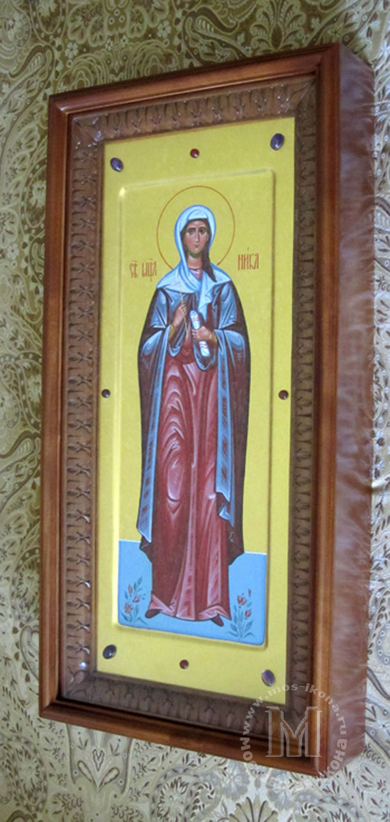 Св. Виктория ( Ника ) . Мерная икона на золоте в резном киоте .